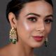 Mirror Cluster Tassel Earrings with Pearl & Green Beads Pair